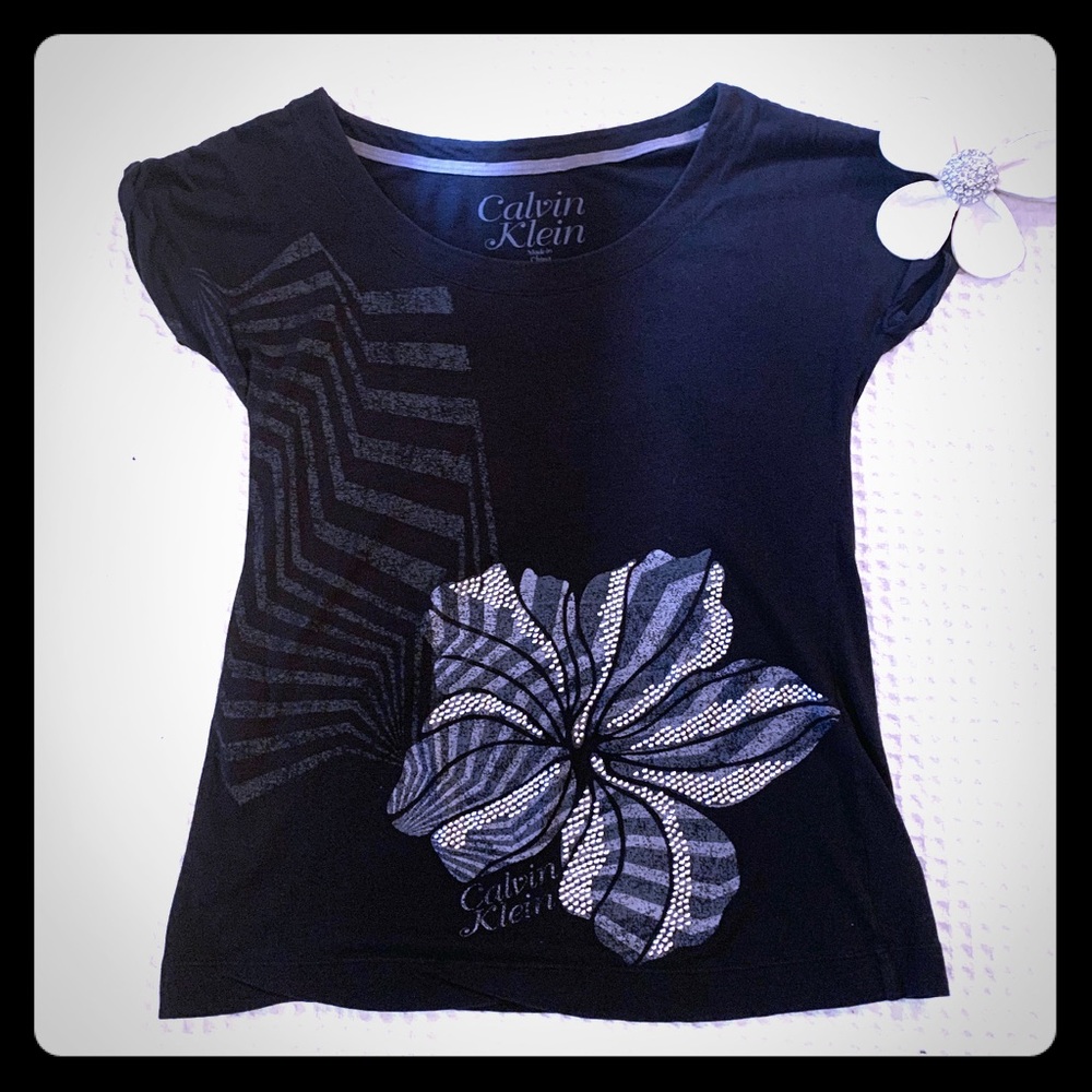 Calvin Klein Black Graphic Print Embellished Tee